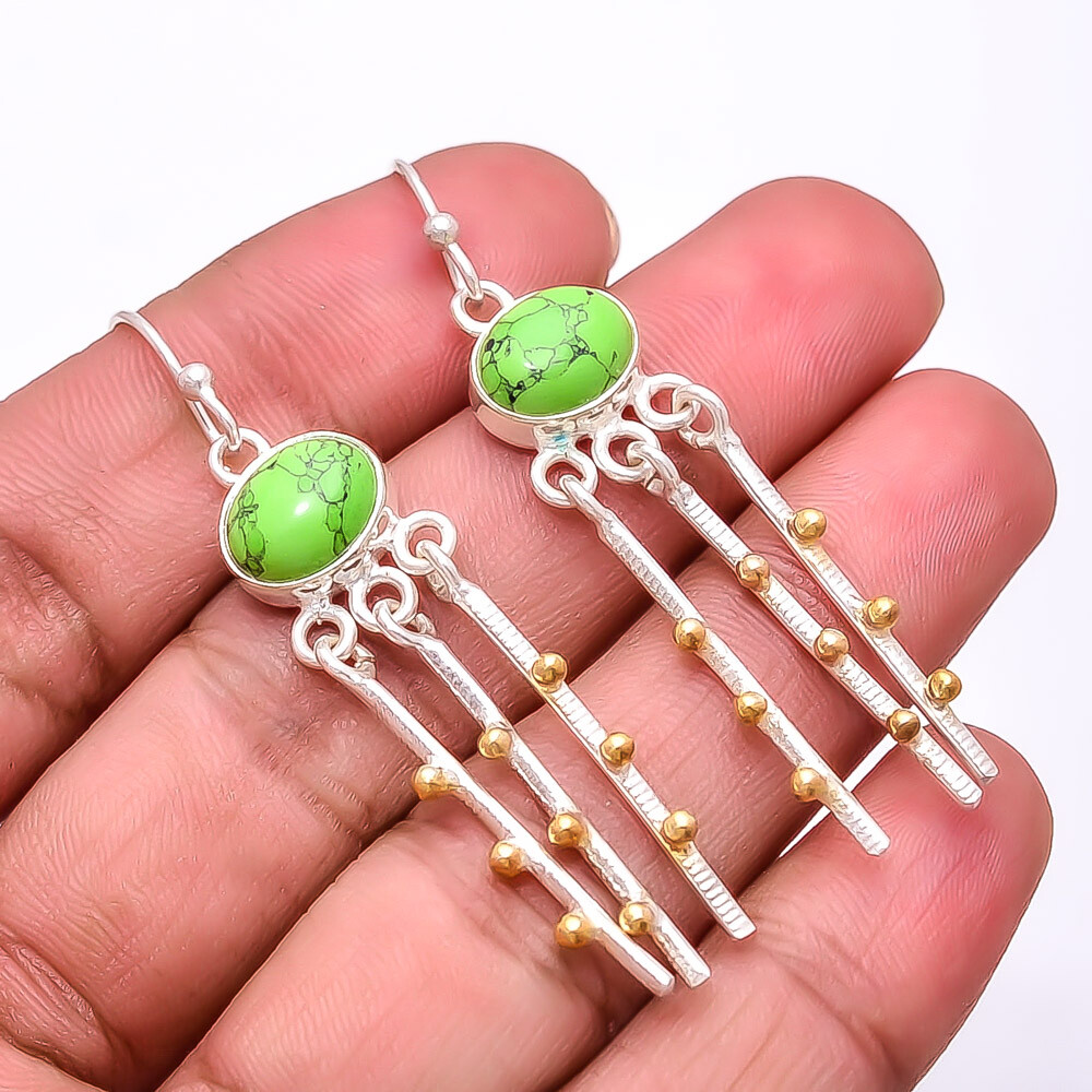 Copper Green Turquoise 925 Sterling Silver Two Tone Earring 2.15