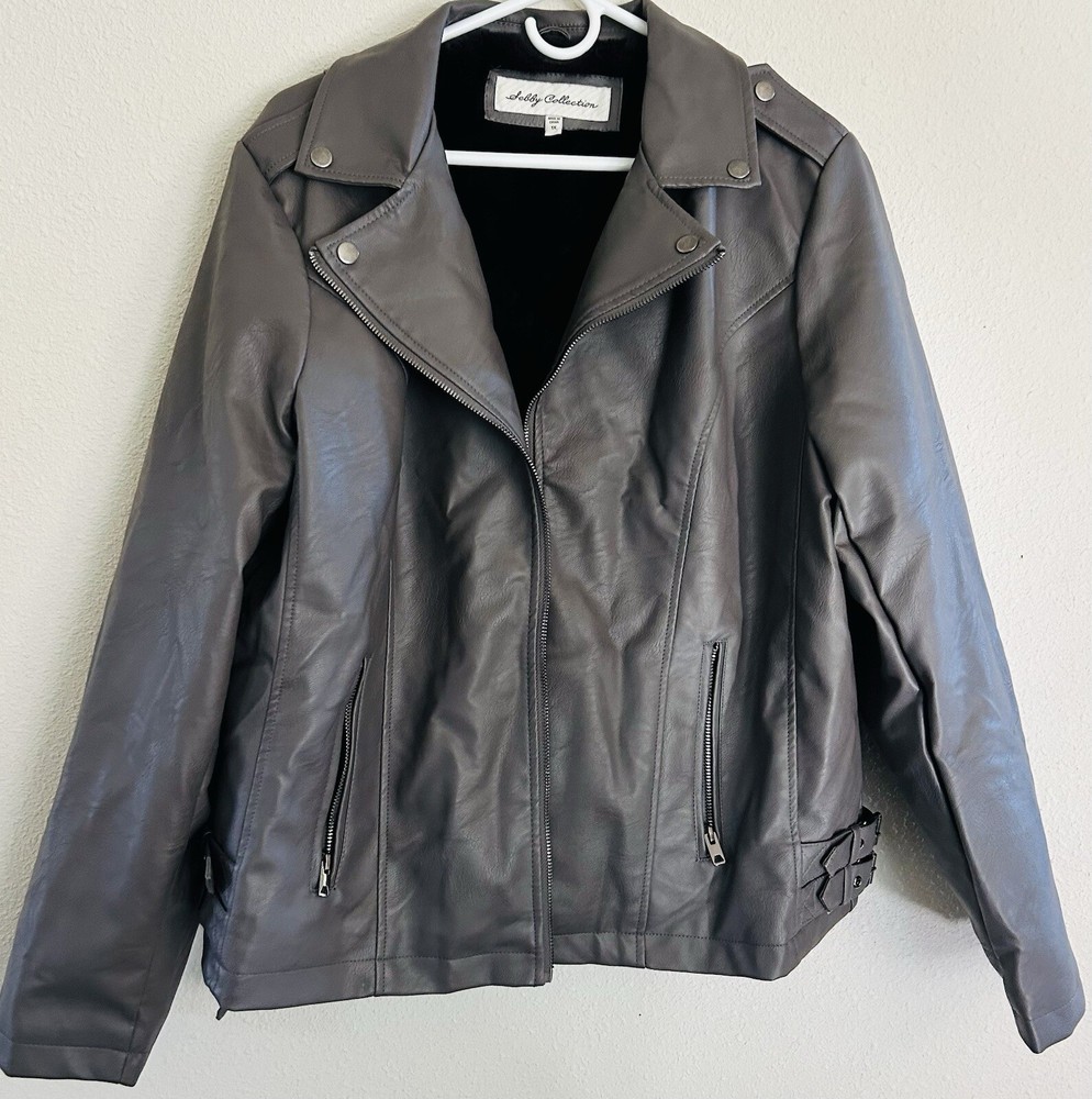Sebby Collection Faux Leather Jacket Size 1x Long Sleeve Lined