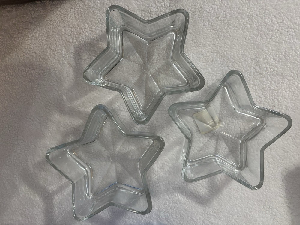 Libbey 6 Inch Star Glass Candy Dish Set of 3 with 2.25 Inch Height