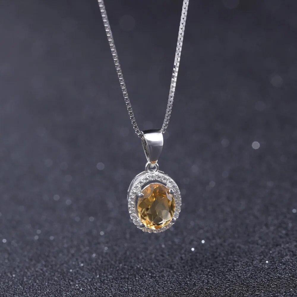 1.79Ct Natural Citrine Pendant Necklace in 925 Sterling Silver Birthstone Jewelry  