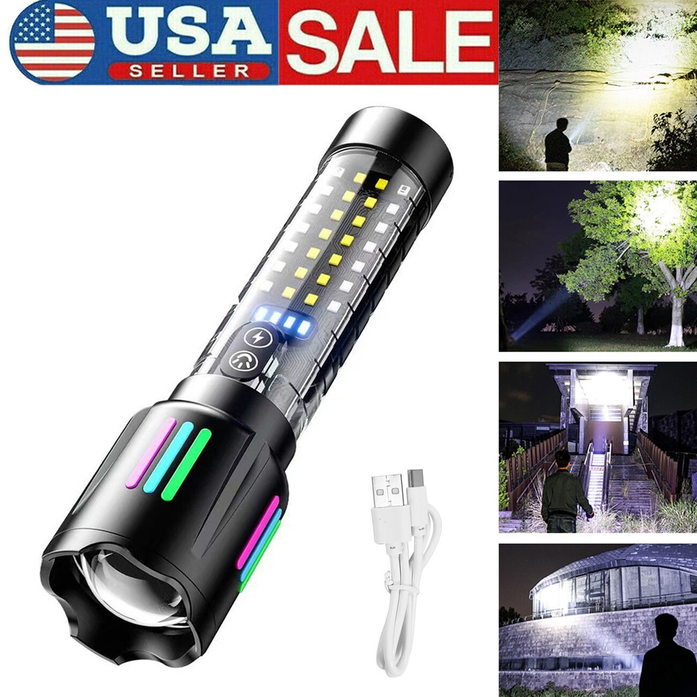 Rechargeable 10000000LM LED Flashlight Police Super Bright Torch Zoomable Work