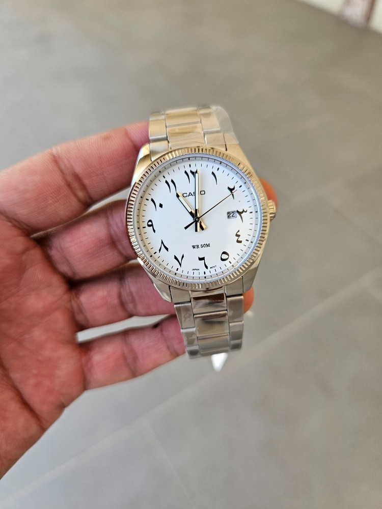 Custom Casio MTP-1302D White Arabic Dial Modded Dress Watch Stainless Steel