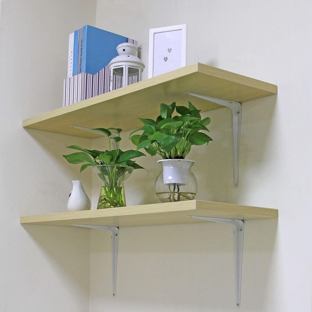 White 8x10 Inch Shelf Brackets - Pack of 10 Heavy Duty L-Bracket Wall Supports for Hanging Shelves