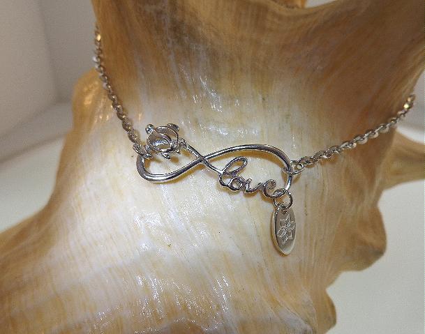 Hawaiian Rhodium 925 STER Silver Turtle Infinity Love Joy DC Chain Anklet 9