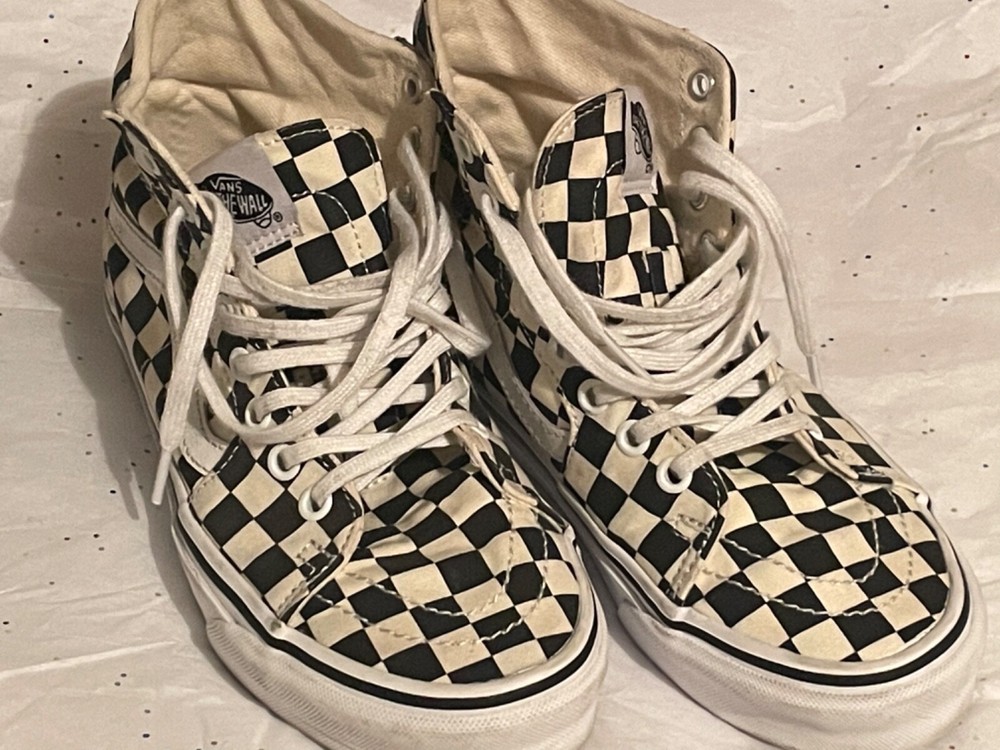 VANS Shoes 7W 5.5M black White Checker Hi Top Lace Up Sneakers Skateboard
