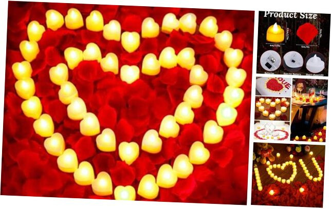 4000pcs Artificial Rose Petals & 48 Heart LED Tealights for Romantic Decor