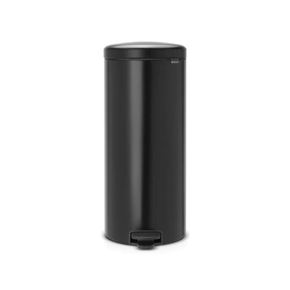 Brabantia 8 Gallon Matt Black Steel Step-On Trash Can 114540  