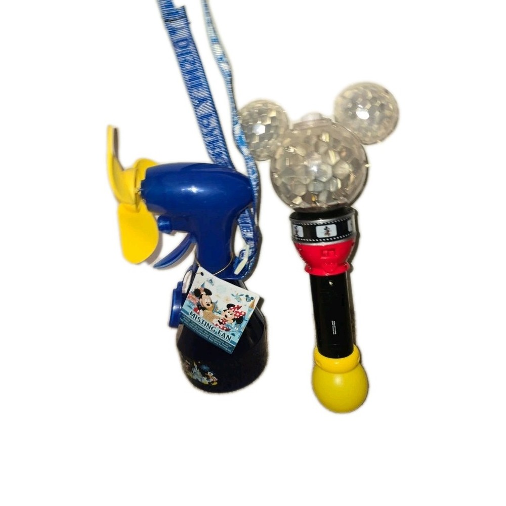 Disney World Misting Fan Spray Bottle with Lanyard and Bubble Light in Blue