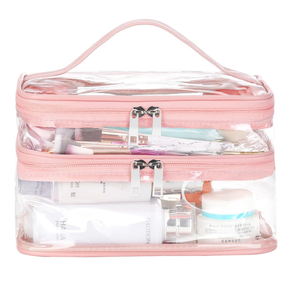 Double Layer Clear Waterproof Makeup Toiletry Travel Cosmetic Bag-image