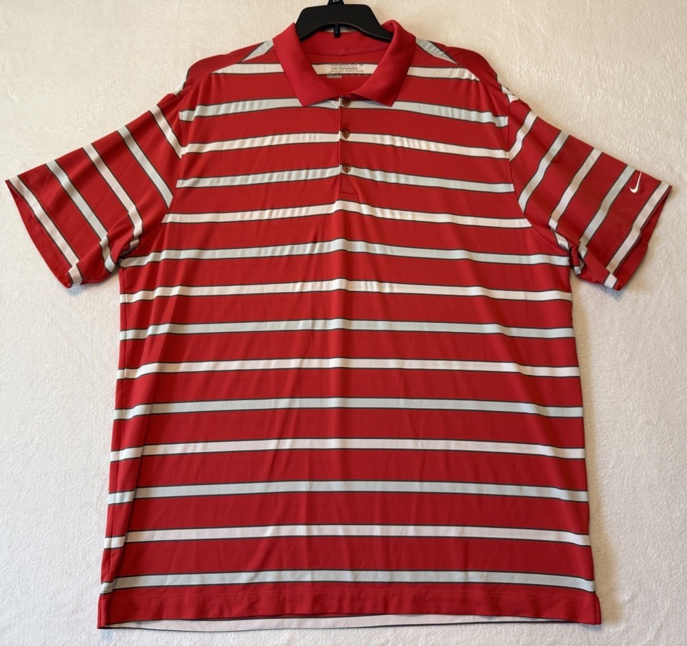 Nike Golf Dri-Fit Short Sleeve Polo Shirt Men’s 2XL XXL Red Striped Polyester