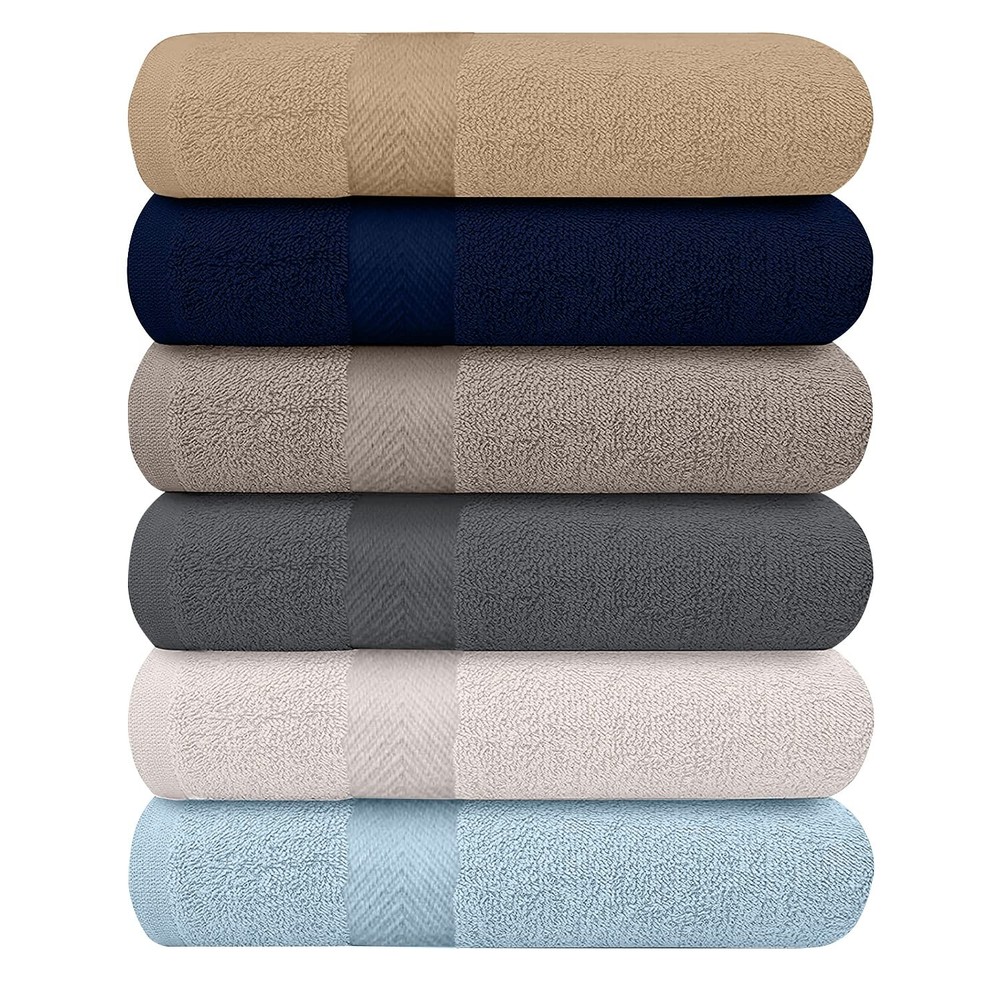 KAHAF 6-Pack Lightweight 100 Cotton Extra Absorbent Bath Towels