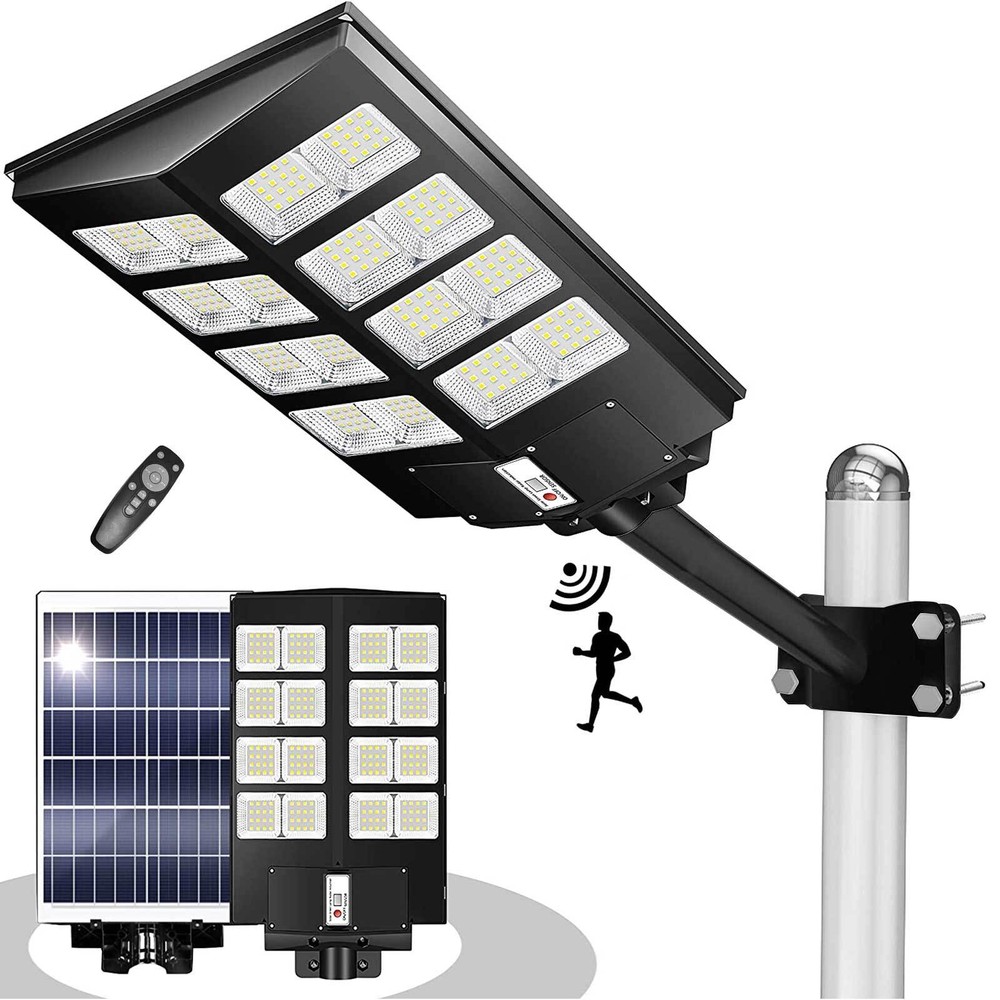 Commercial 1000W Solar Street Light with Pole, 9900000LM, IP65, Dusk to Dawn Road Lamp
