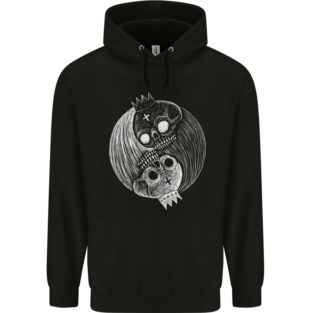 Yin Yang Skull Kings Gothic Tattoo Biker Mens 80% Cotton Hoodie