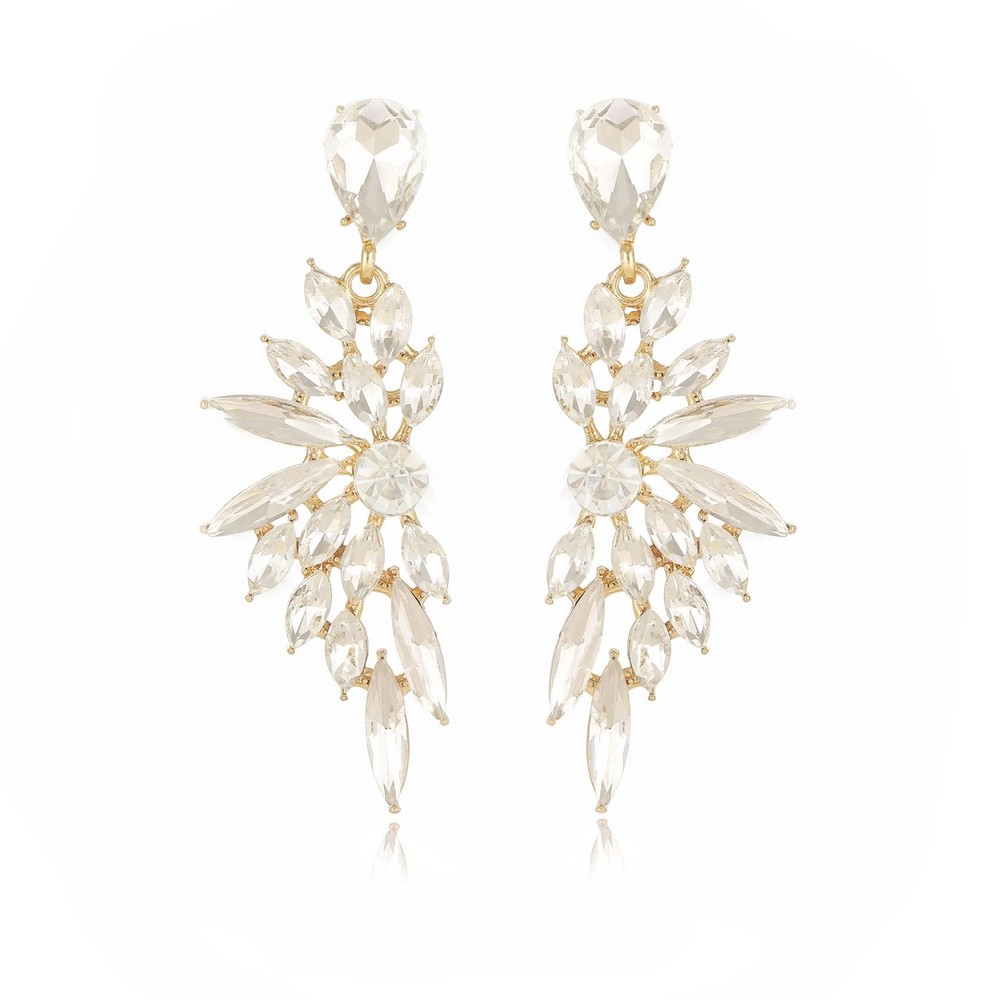 Rhinestone Statement Earrings Cluster Crystal Drop Dangle Earrings Teardrop C...