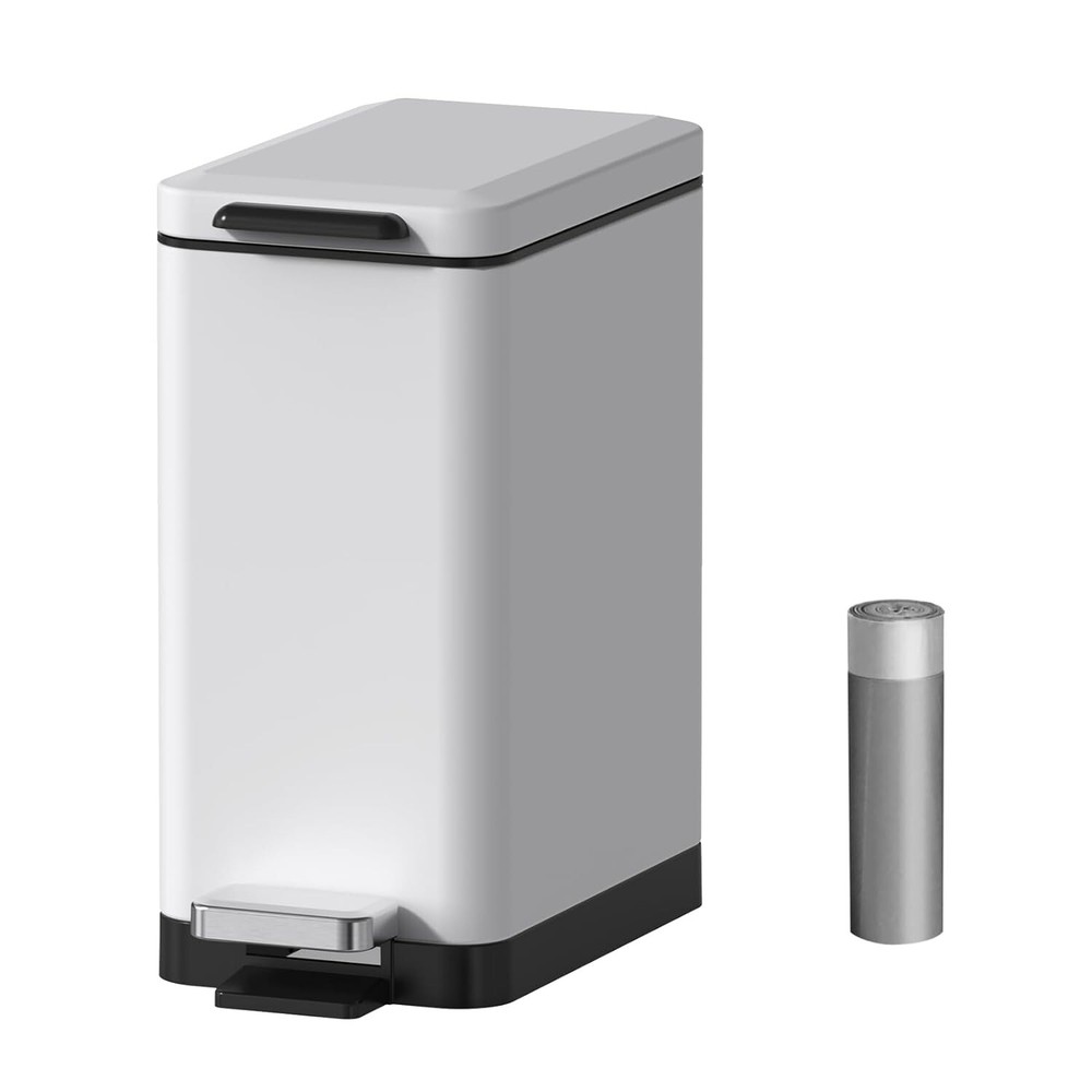 Elegant Slim Trash Can for Bathroom - 10L Stainless Steel with Soft Close Lid