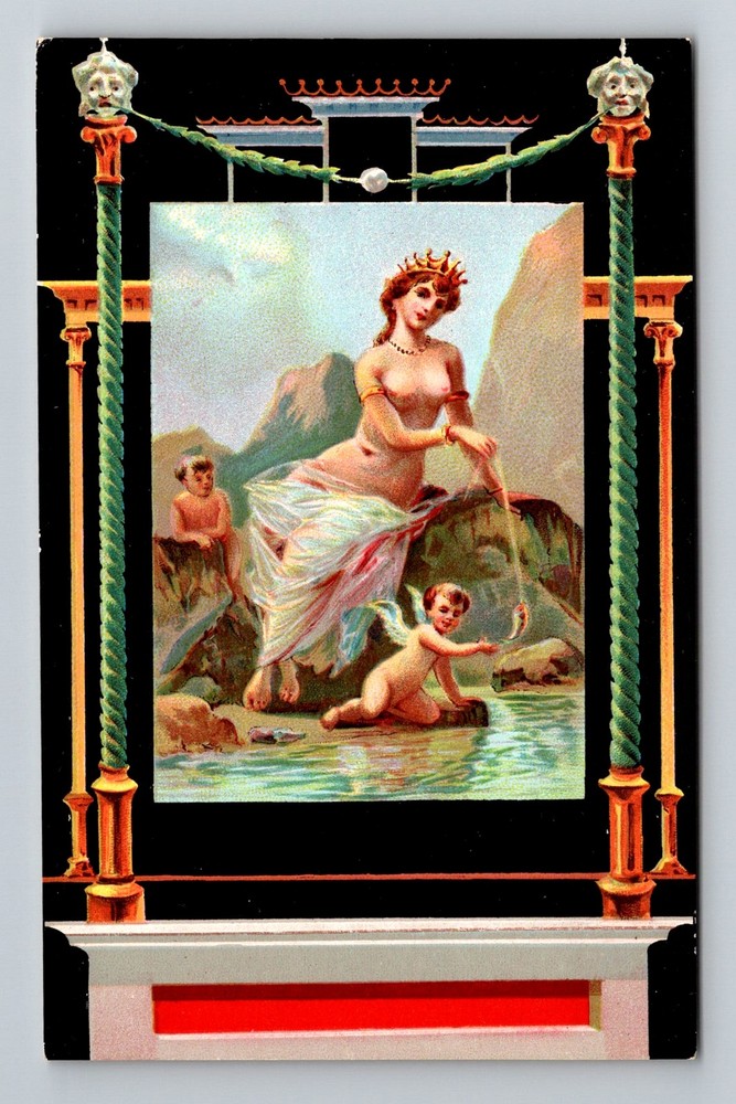 Italy- Pompei House Of Golden Cupids Fisherwoman Painting Old Vintage Postcard