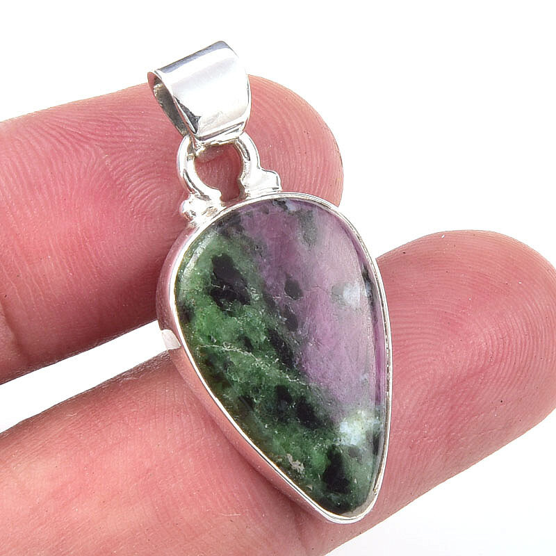 Ruby In Zoisite Handmade Lab-Created 925 Sterling Silver Gift Pendant 1.25