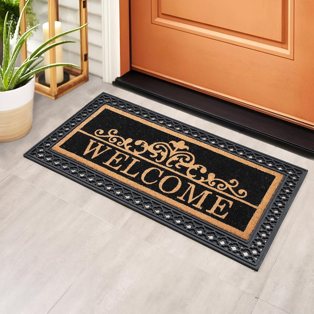 Natural Black Coir Rubber Non-Slip Doormat 22x47 for Enhanced Durability and Style
