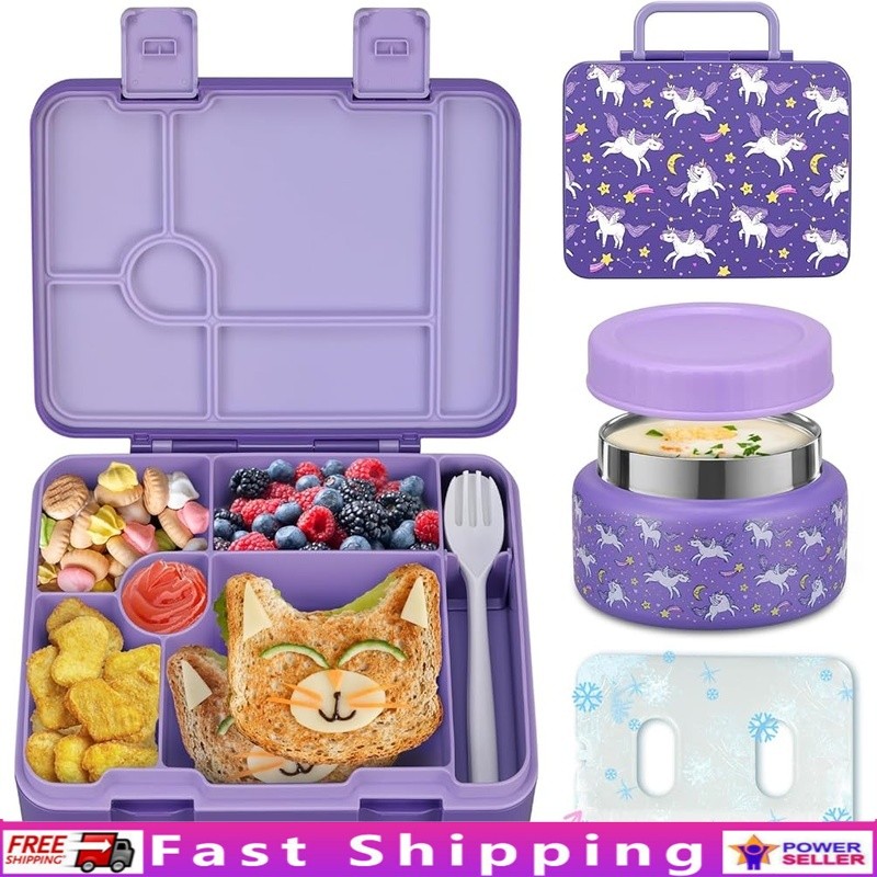 Kids Bento Lunch Box Set Hot Cold Food Container Thermos W/ Ice Pack School Use