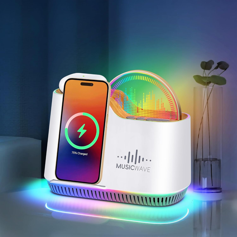 Night Light Bluetooth Speaker with Lights, 15W Wireless Charger Stand Phone Hold