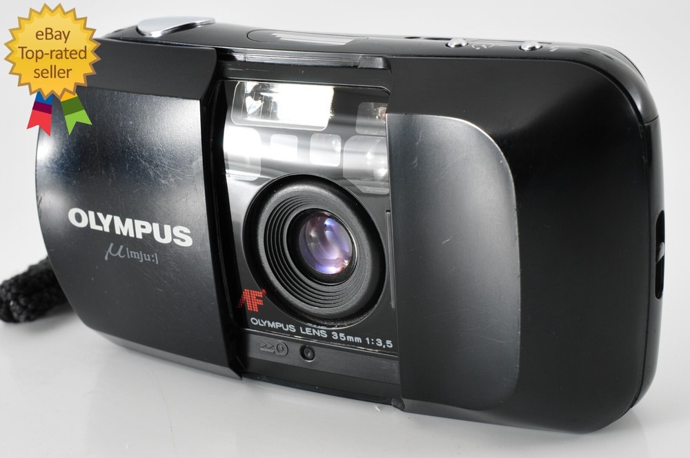 Olympus μ mju AF 35mm f3.5 Black Film Camera with Strap Mint Condition Japan #1035