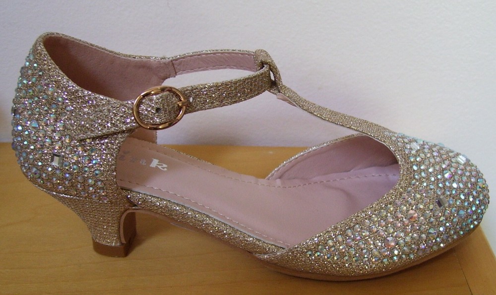 Girls Link Jemma 12K Gold Rhinestone Party Dress Shoes Sz 4