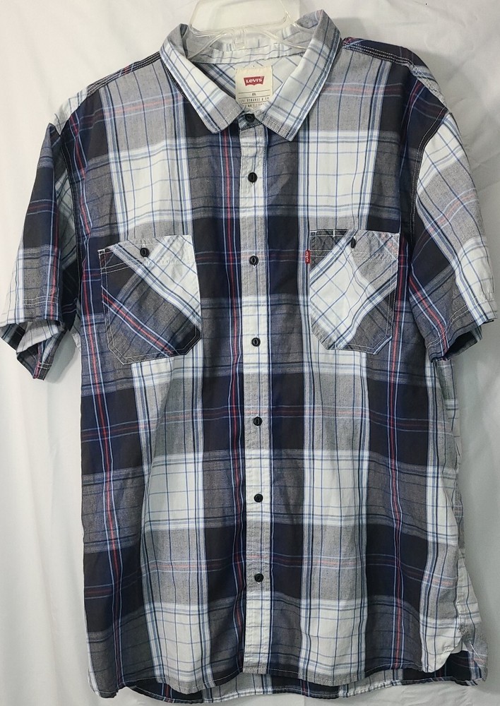 Levis Mens Plaid Short Sleeve Button Up Shirt Western Size XXL