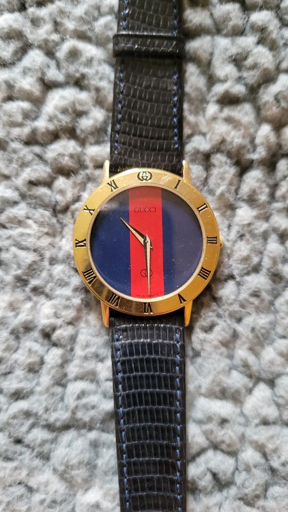 Gucci 3000L Gold Quartz Watch Roman Round Leather Strap
