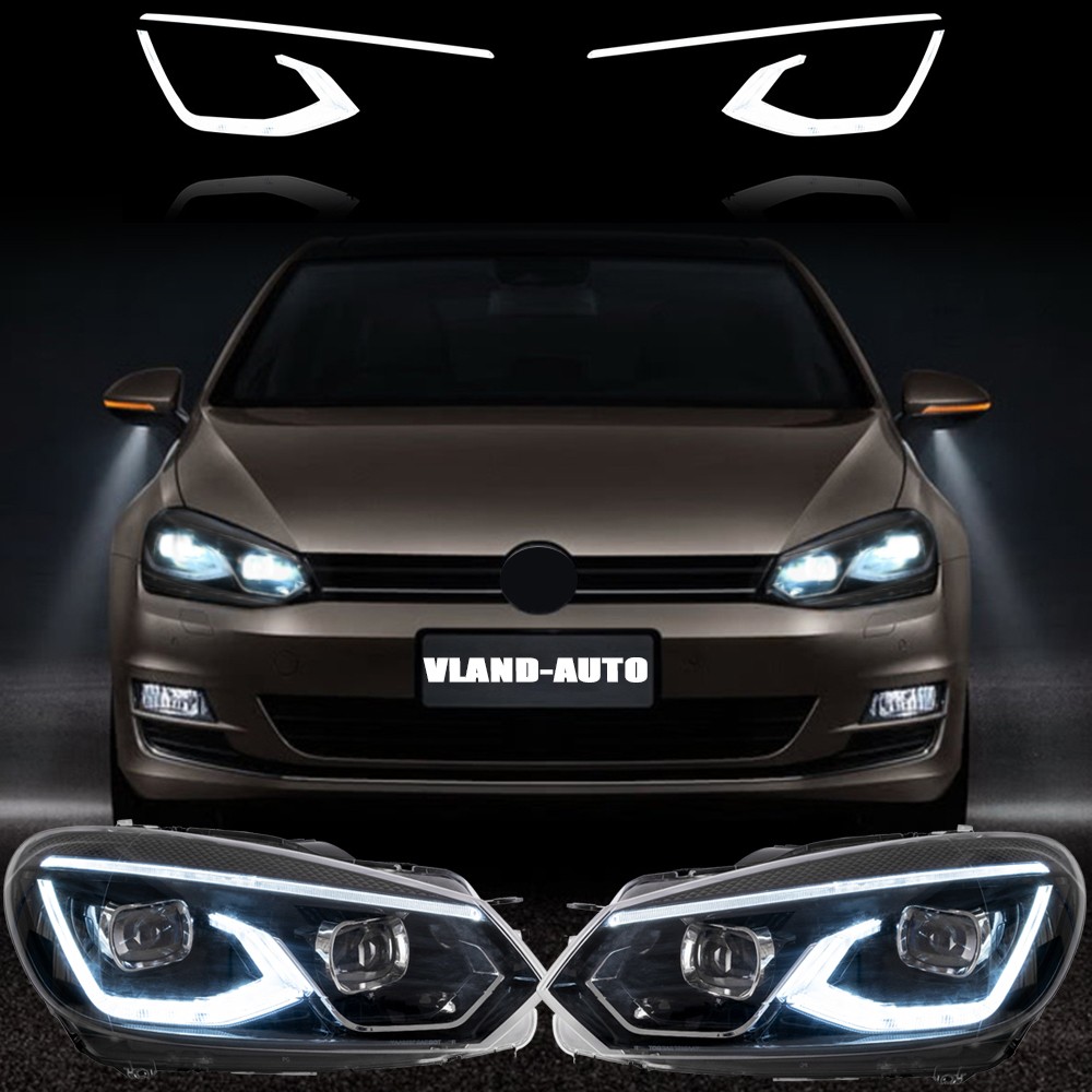 LED Headlights w/Bule Dynamic DRL For VW 2010-2014 Golf 6 MK6 Projector Assembly