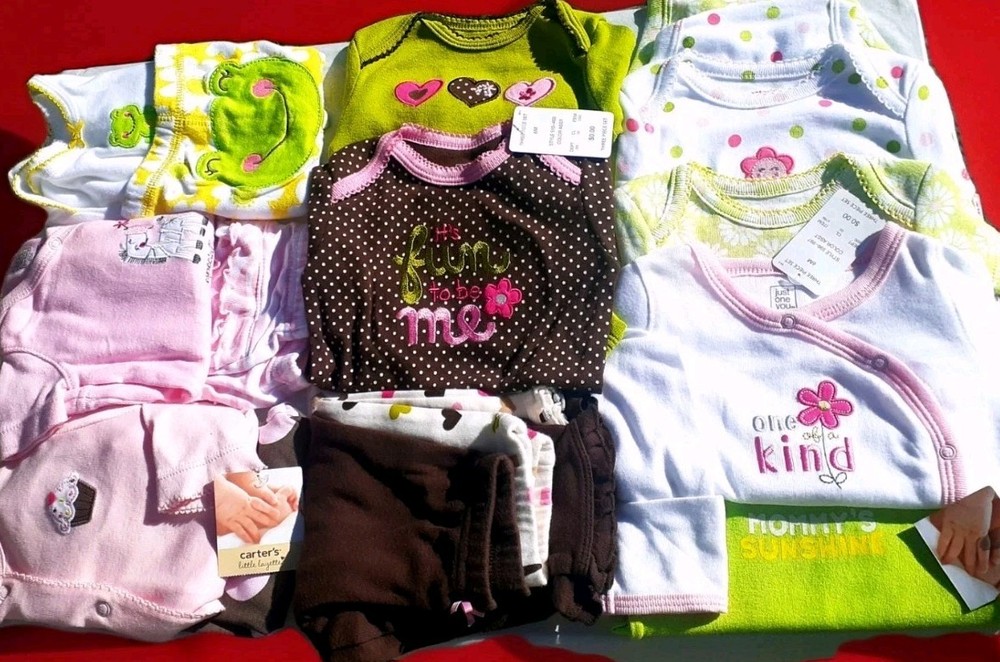 Lot W/Name Brand Carter Baby Girl Onsies & Cute Outfit Sets 6mo. Girl Like New!