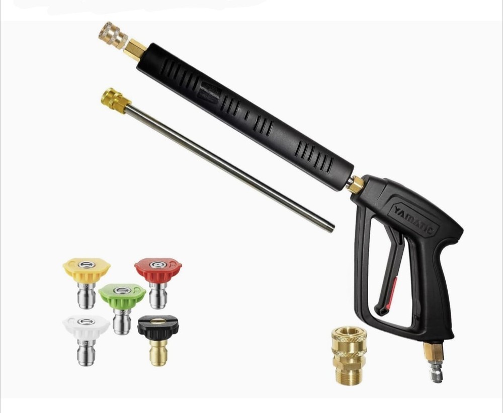 Pressure Washer Gun 4000PSI w/SS Wand, Nozzles, M22-14mm Fitting & Swivel Plug