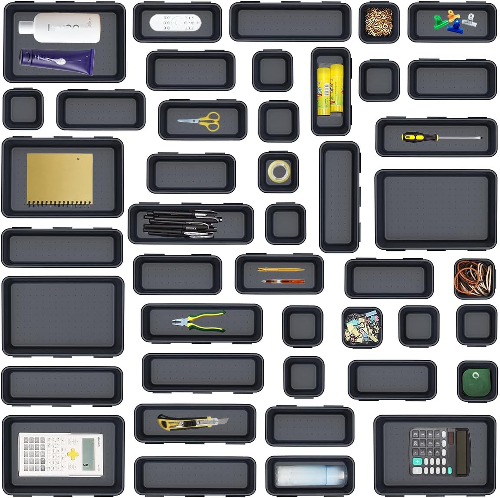 44 PCS Interlocking Drawer Organizer Set 4-Size Plastic Versatile Bathroom And