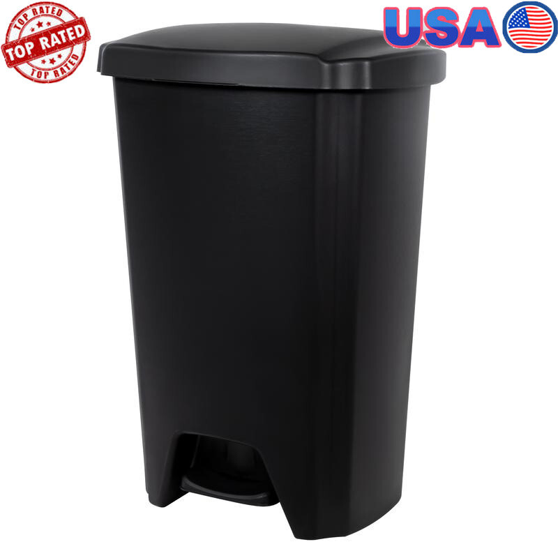 Hands-Free 13 Gallon Silent Close Step-On Plastic Kitchen Trash Can US