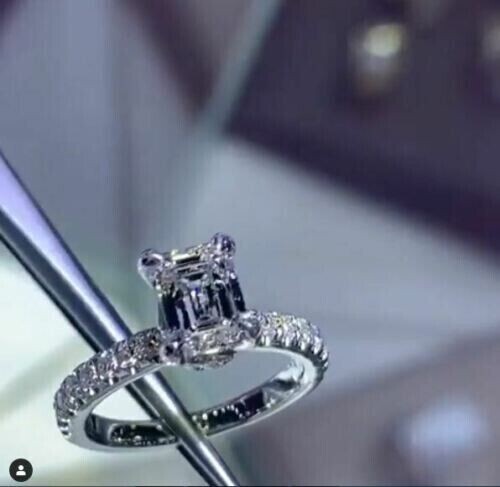 3Ct Emerald Cut Simulated Diamond Wedding Ring in 14K White Gold Plated