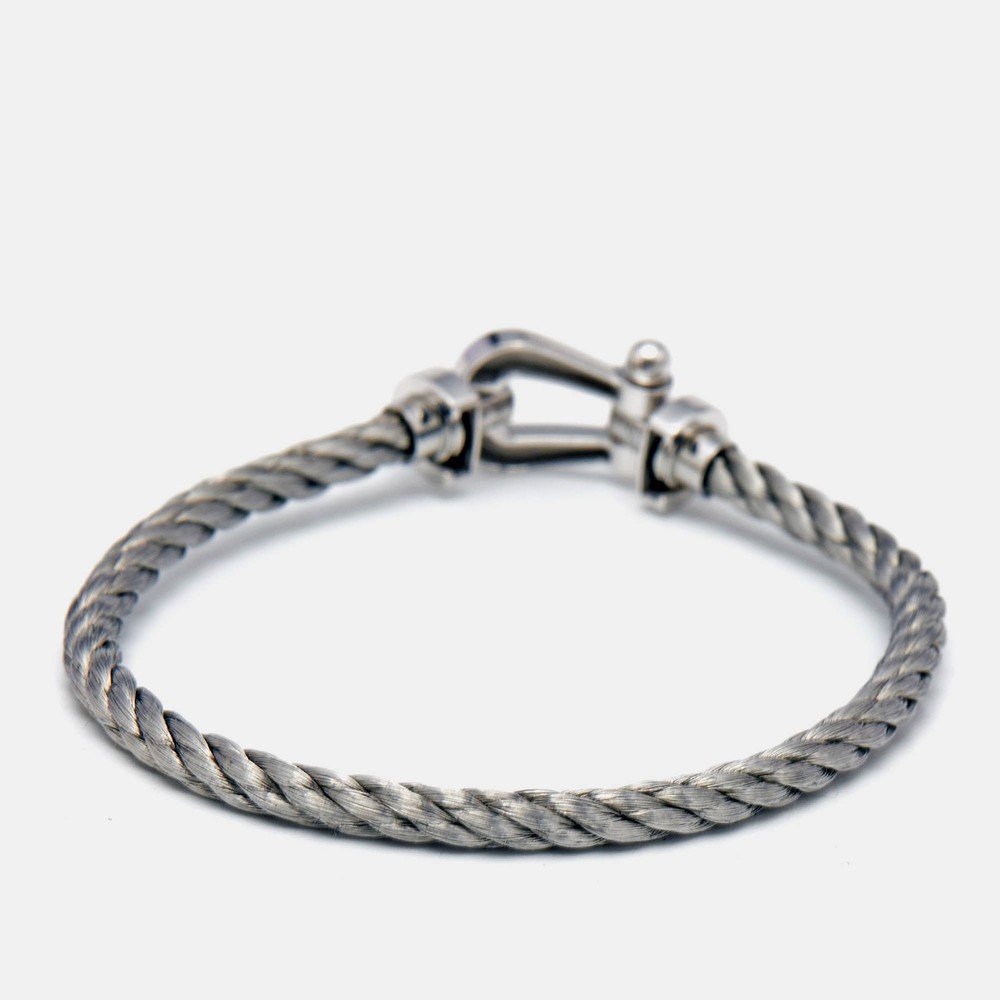 Fred Force 10 18k White Gold Steel Cord Bracelet 18