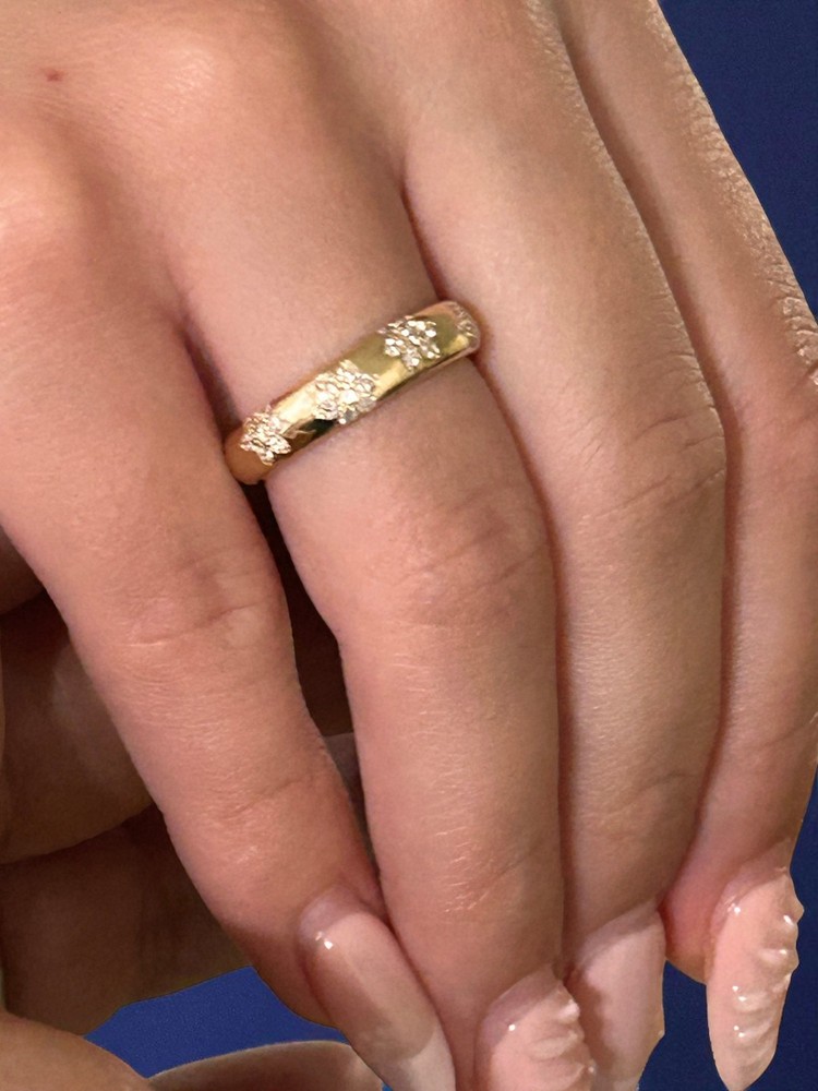 14K Solid Gold Floral Wedding Band with Lab-Grown Diamonds for Women