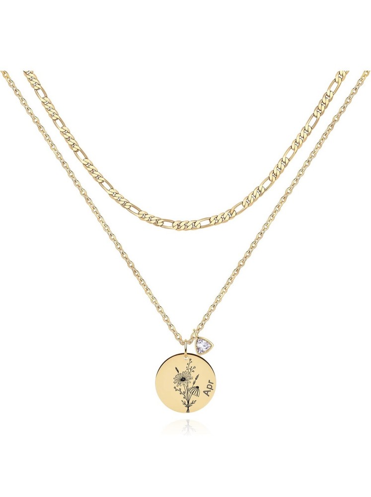 Gorgeous 18k Gold Plated Layered Birth Month Flower Necklace (April)