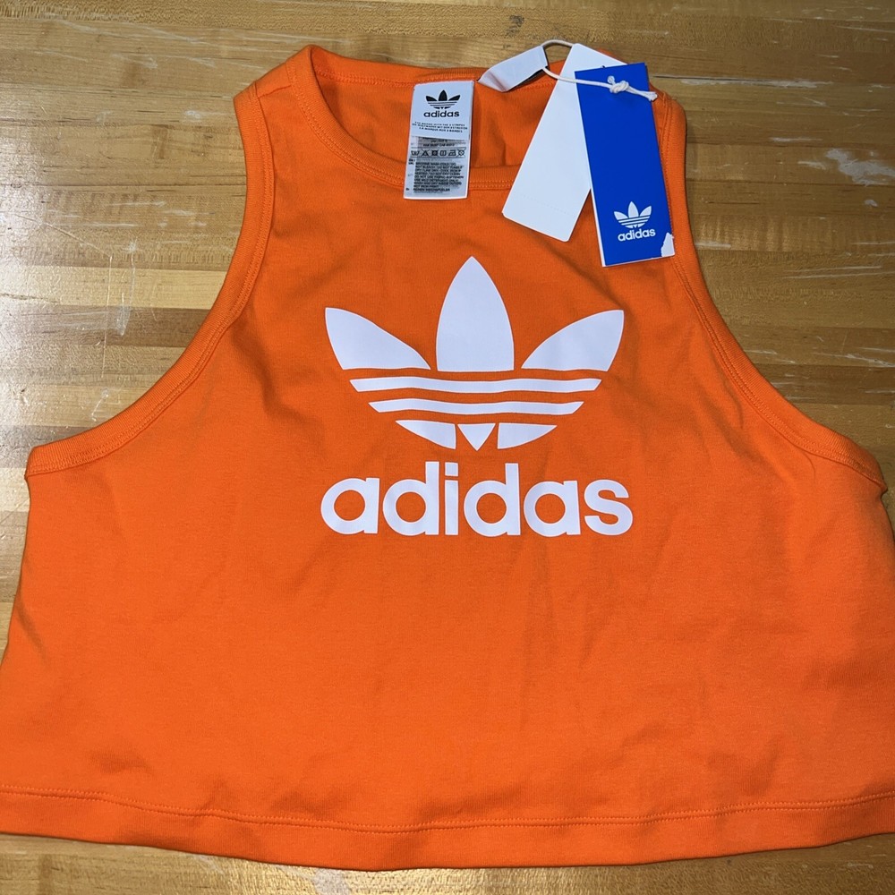 NWT adidas Originals Women's Trefoil Crop Tank Top Orange Sz XS-L $30