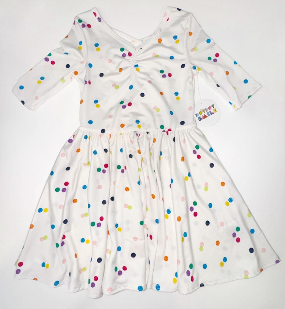 DotDotSmile Girls 3/4 Polka Dot Ballerina Twirl Dress White & Multicolor NWT