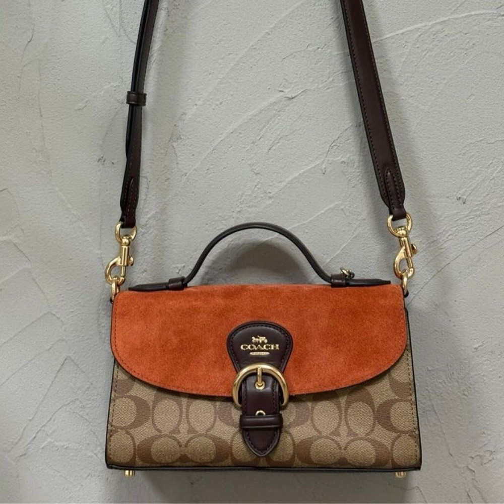 COACH Orange Beige Leather Shoulder Bag Crossbody Handbag