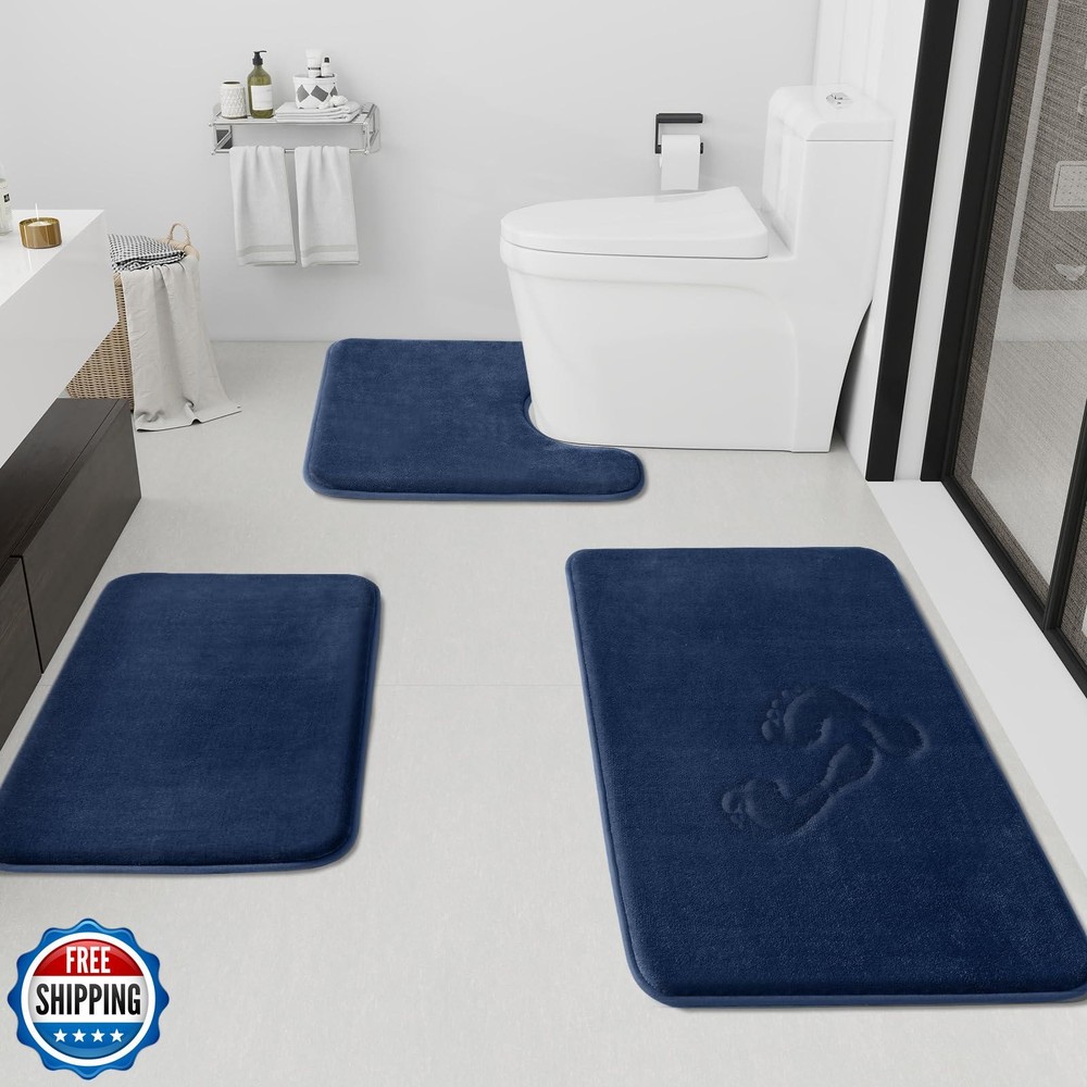 HUXMEYSON 3-Piece Non-Slip Quick Dry Bathroom Rug Set Soft Absorbent Bath Mat