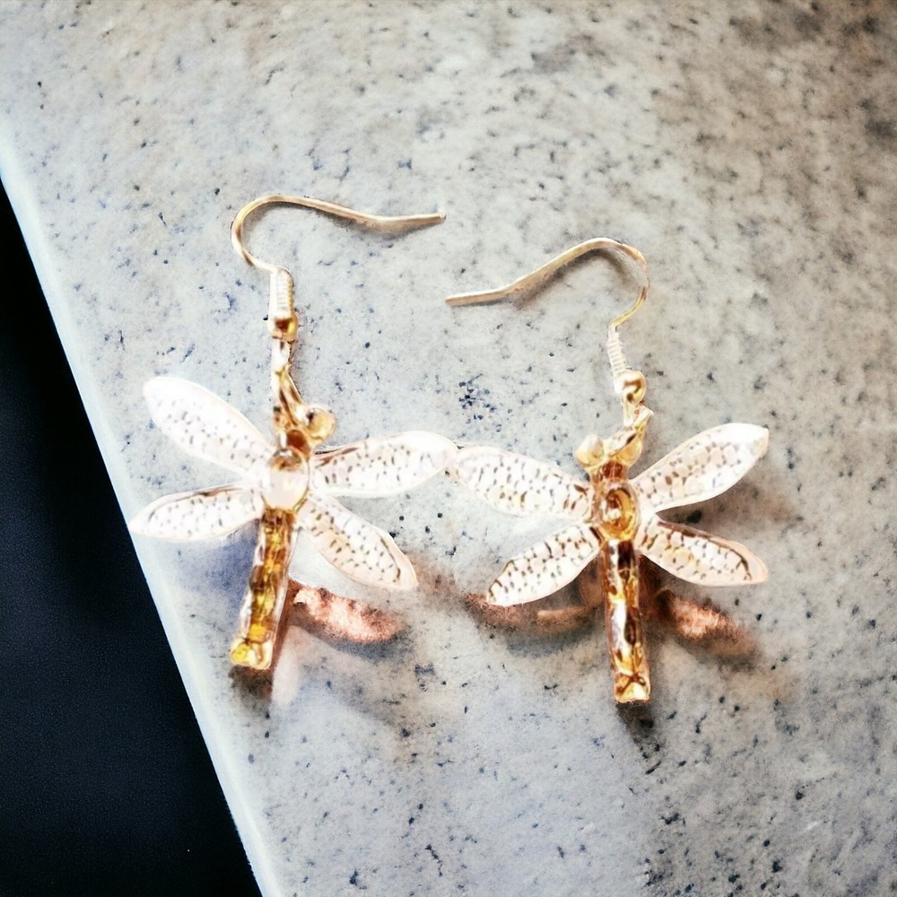 Dragonfly Hook Earrings Clear Wings in gift box