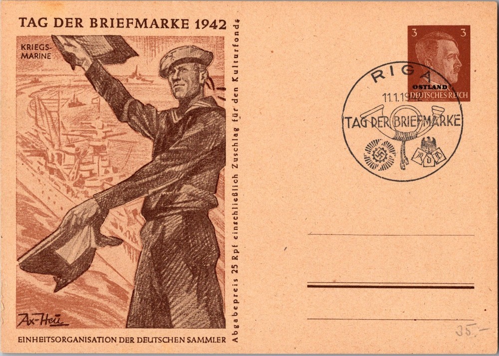 1942 Riga Germany Stationery Postcard Cover World War II German Kriegsmarine