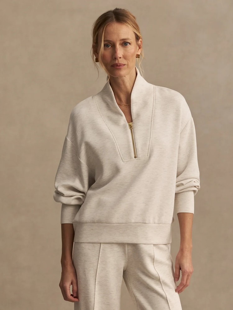 🧡NWT*Varley Davidson Sweat Half Zip Doublesoft Fabric Women's Size S Ivory Marl