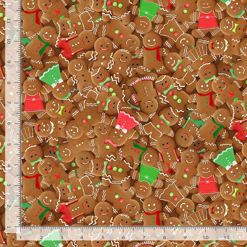 Festive Gingerbread Cookie Brown Christmas Fabric by Timeless Treasures
