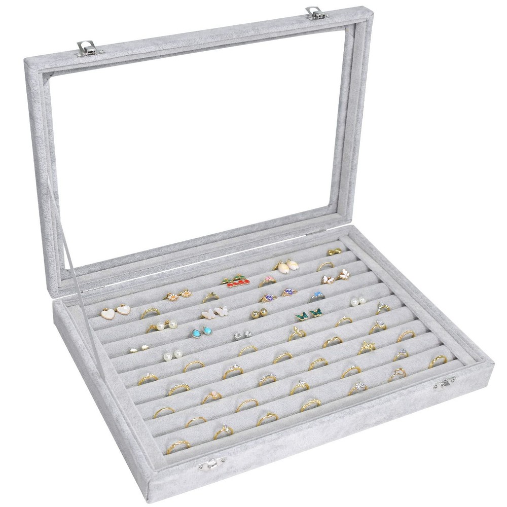 10-Slot Velvet Ring & Jewelry Organizer Tray for Earrings Display