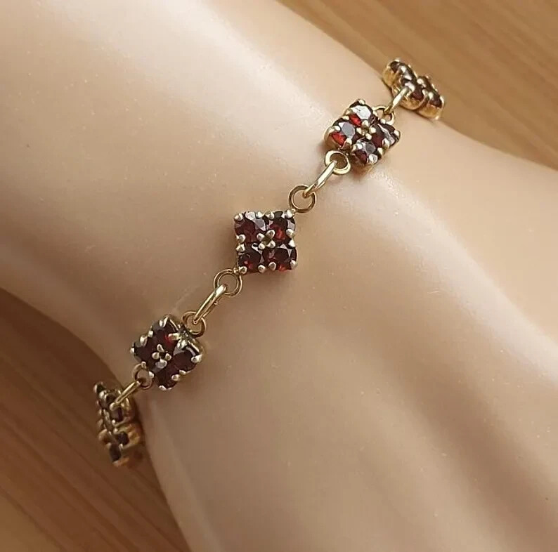 4ct Round Cut Simulated Garnet Stunning Tennis Bracelet 14k Yellow Gold Plated