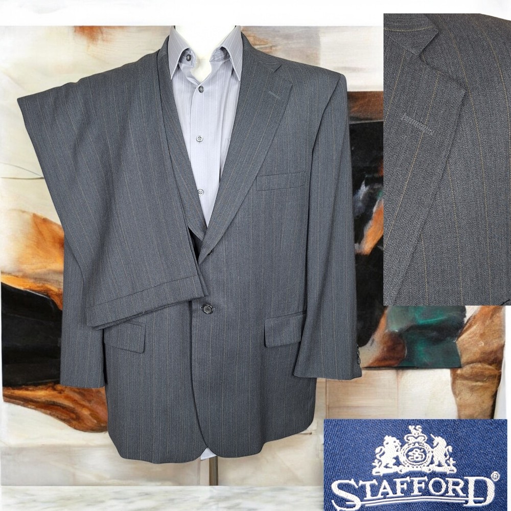 Stafford Gray Stripe Wool 2-Piece Suit 44S 34X28 Ventless