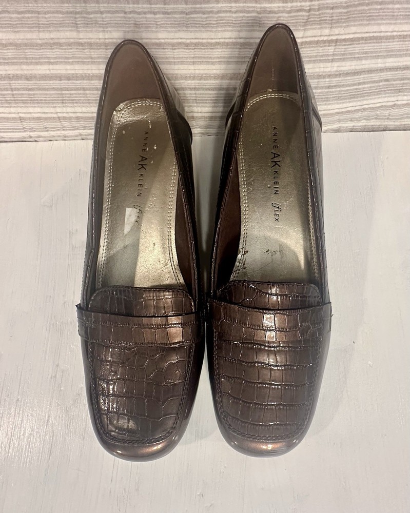 Anne Klein AK Sport Vittorio Croc Embossed Loafers Brown Size 11M Comfort Shoes