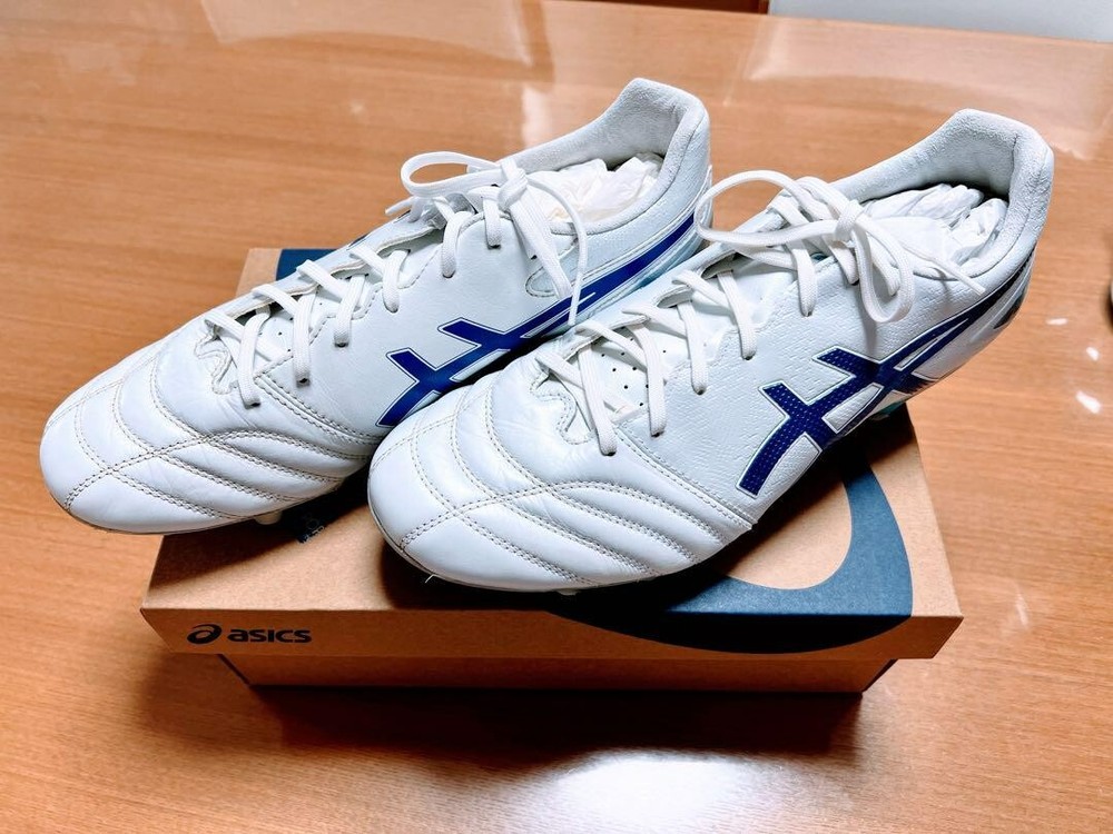 ASICS DS Light Pro Wide 100 White Tuna Blue Unisex Soccer Cleats US10 JP28